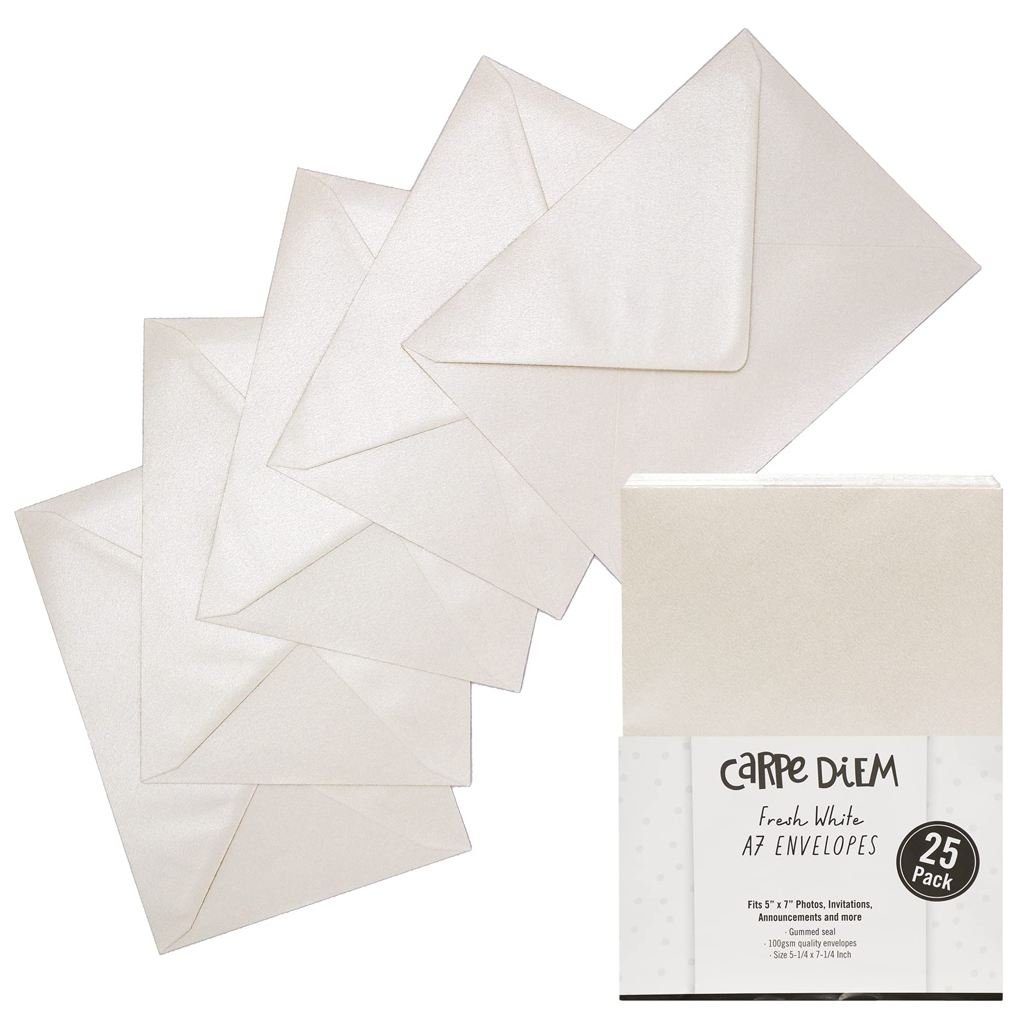 Pukka Pad, Carpe Diem Gummed Envelopes For Greeting Cards And Invitations - Pack Of 25 Fresh White Envelopes - A7, 5.25 X 7.25 I